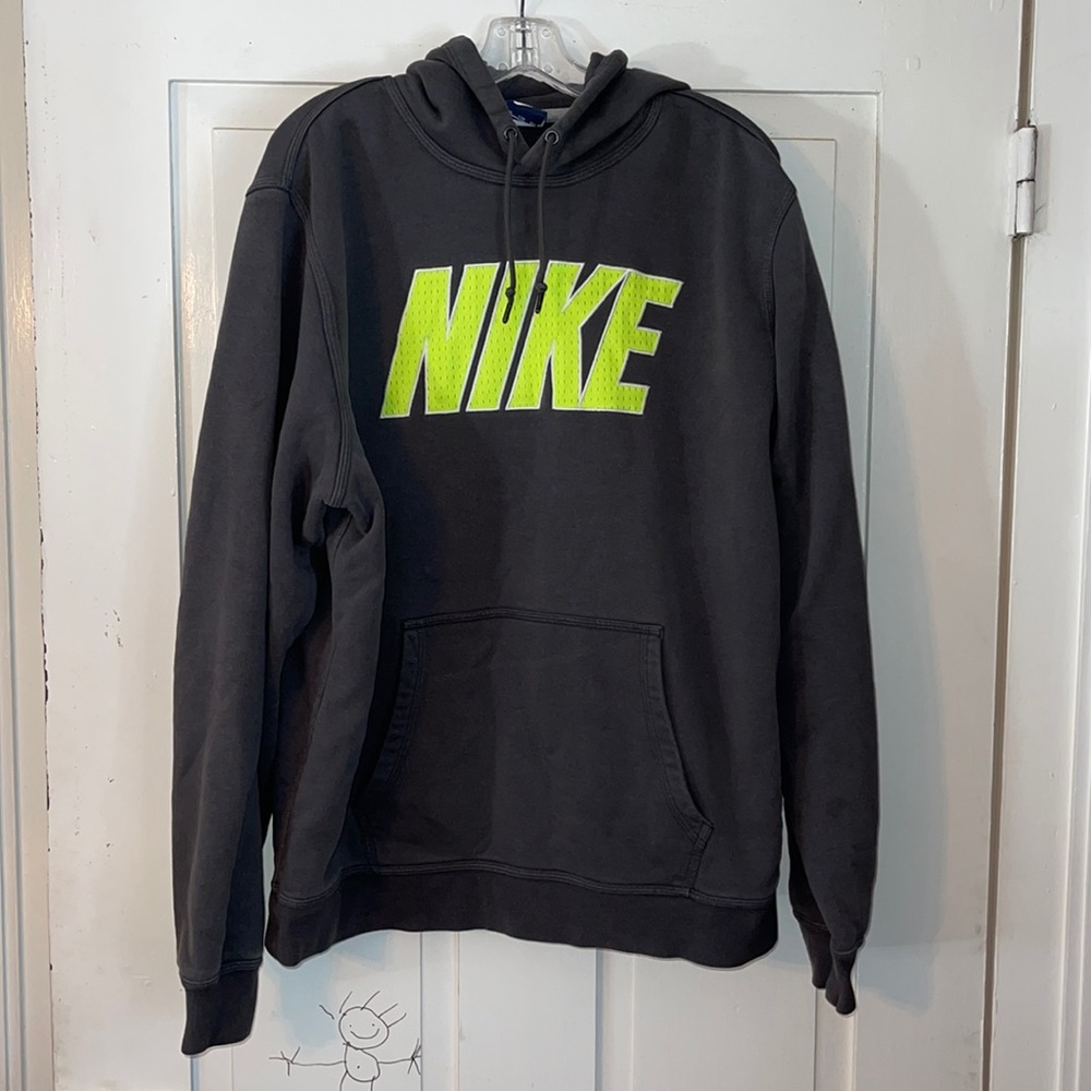 VTG NIKE Men’s Hoodie Gray Neon Nike front pouch XXL
